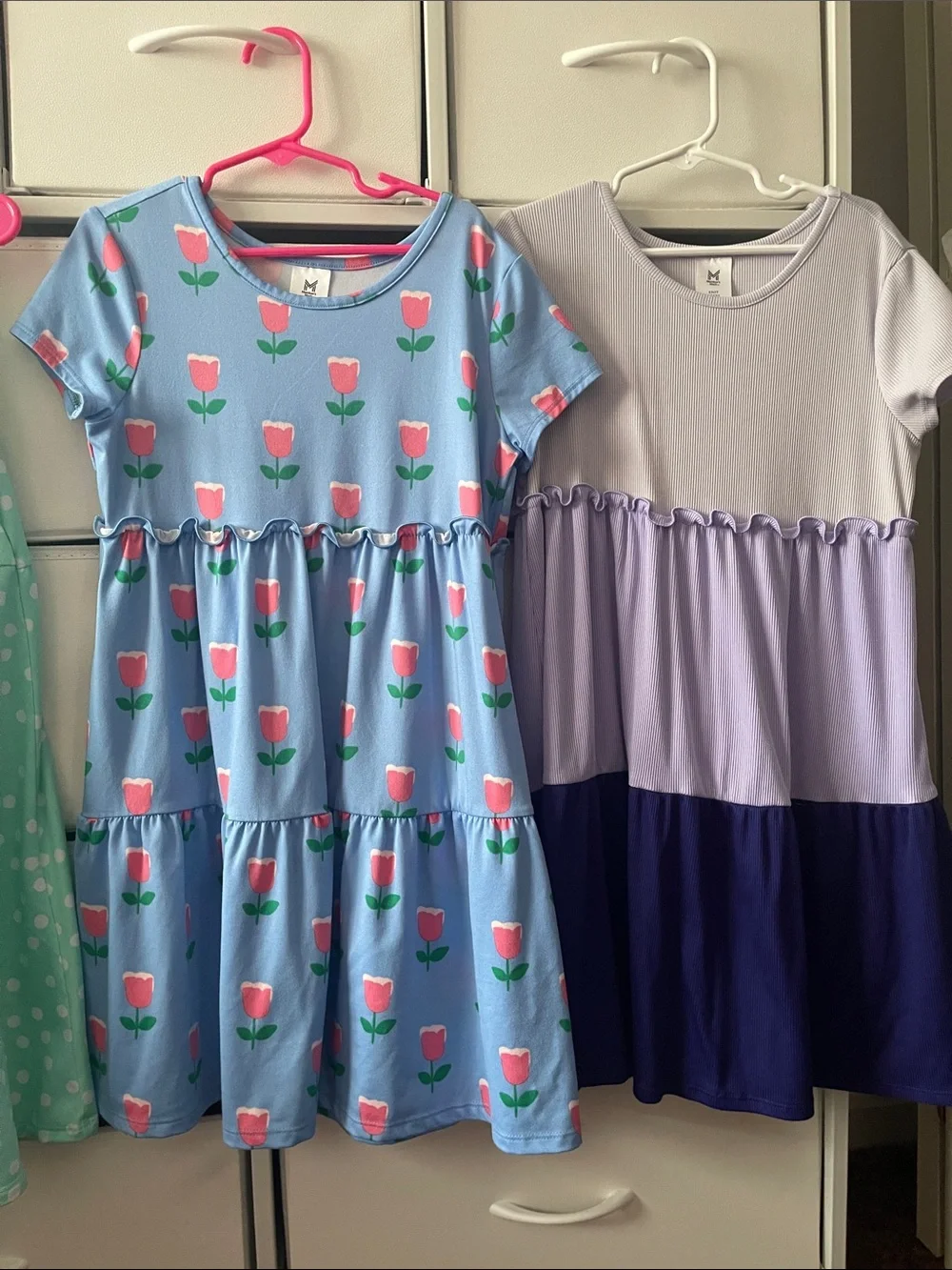 Girls' Tulip Print Blue Tiered Dress -